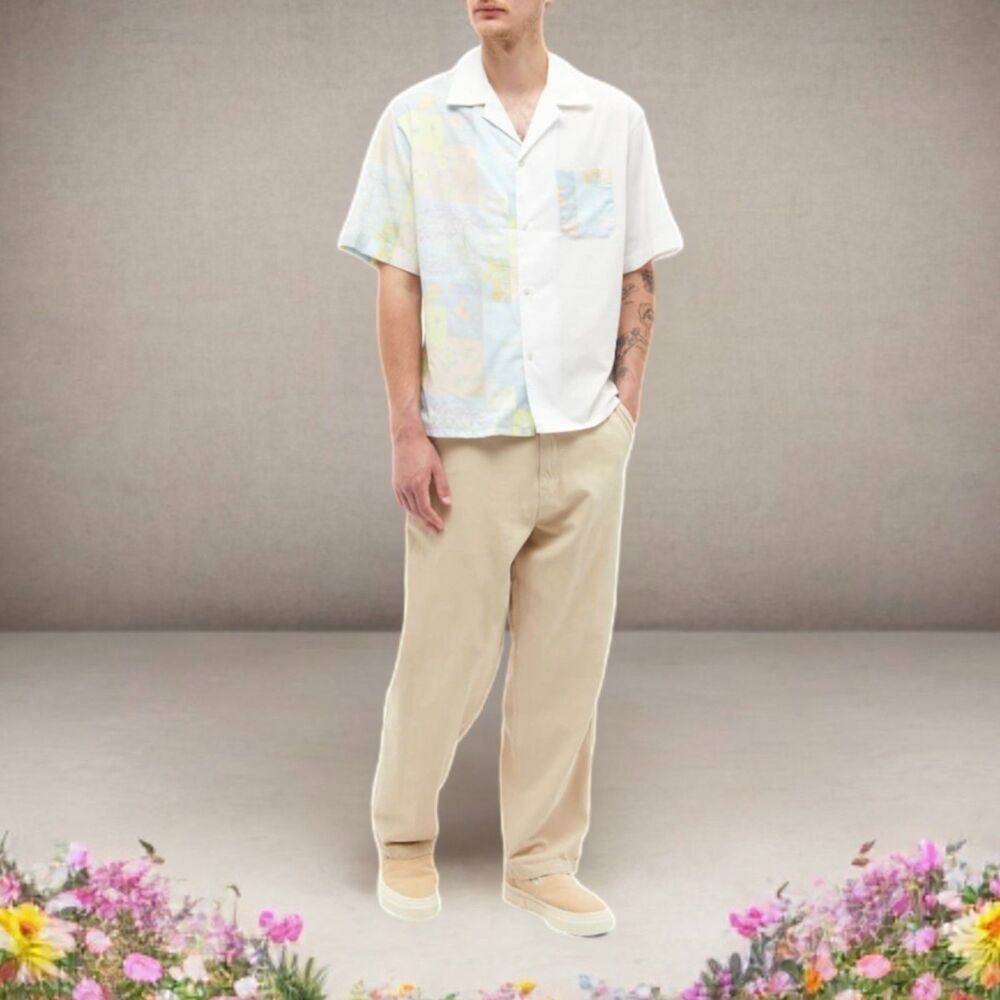 John Elliott Floral Print Camp Shirt in Super Bloom Grid Short Sleeve Sz 2 M - Picture 11 of 11
